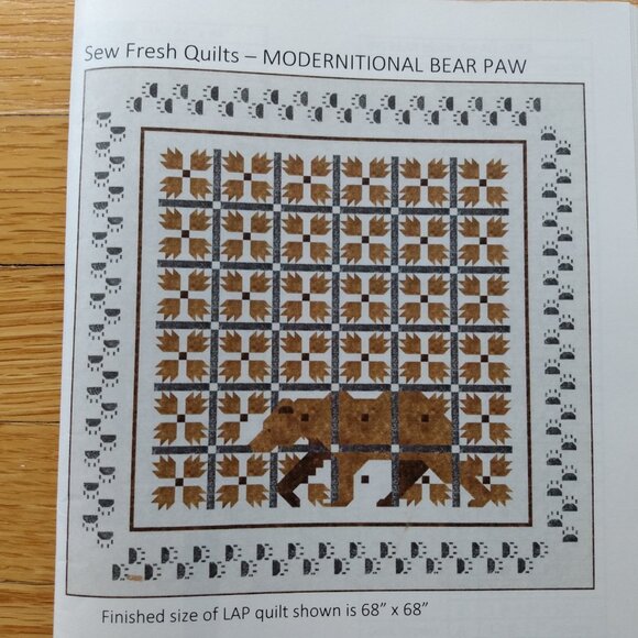 Bear Paw Quilt Sewing Pattern Modernitional Grizzly Baby Lap Full Made in Canada - Picture 3 of 7